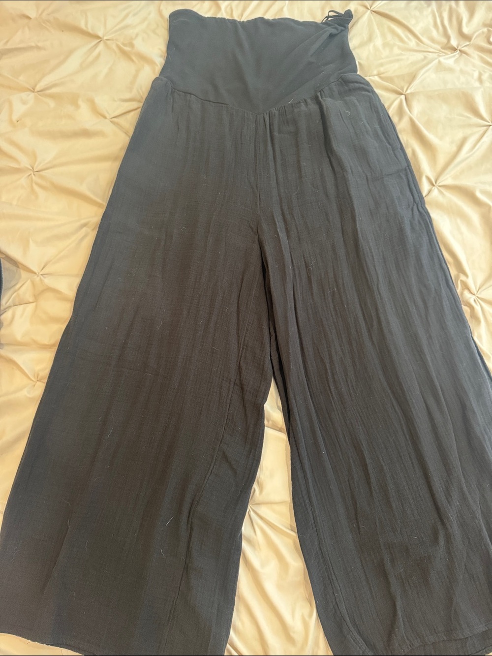 aerie Black Wide-Leg Strapless Jumpsuit